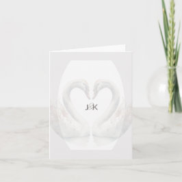 Romantische Swan Couple Monogram Faltkarte