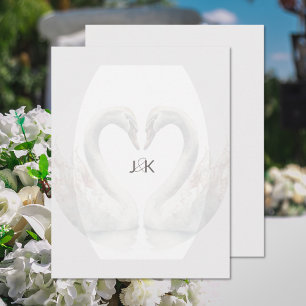 Romantische Swan Couple Monogram Flat Note Card Mitteilungskarte