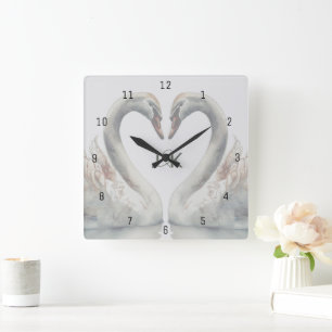 Romantische Swans Monogram Quadratische Wanduhr
