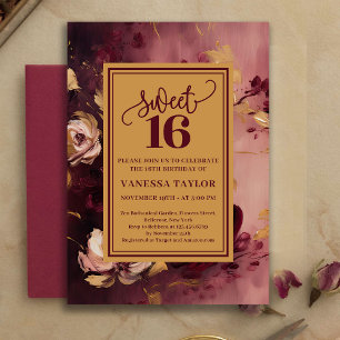 Romantische Sweet Sixteen Burgunder-Rosa-Gold-Einl Einladung