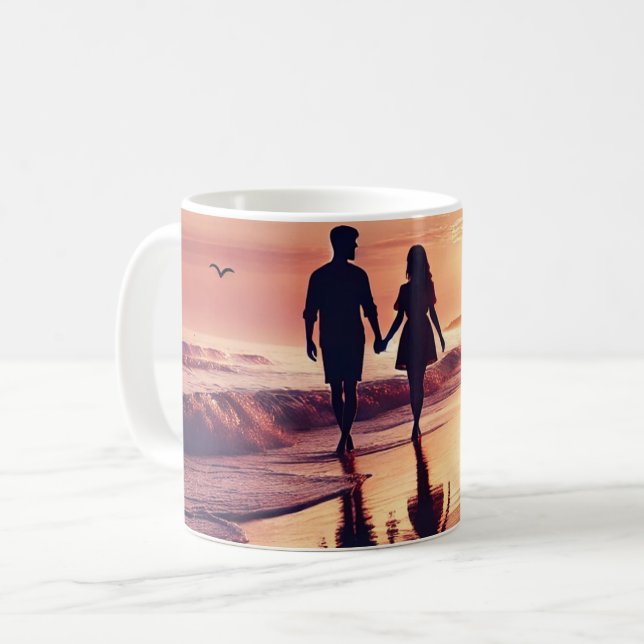 Romantische Tasse Sunset Beach - Couple Silhouette (Vorderseite Links)
