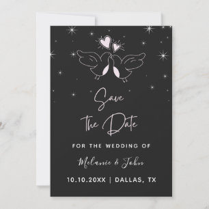 Romantische Tauben Bird Elegante Funkelnd Schwarz  Save The Date
