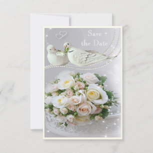 Romantische Tauben, Glitzern & Rose Save the Date