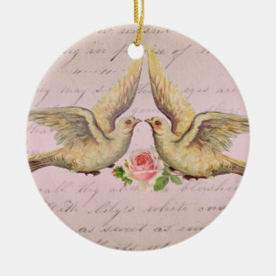 Romantische Tauben in der Liebe-Vintagen Collage Keramik Ornament
