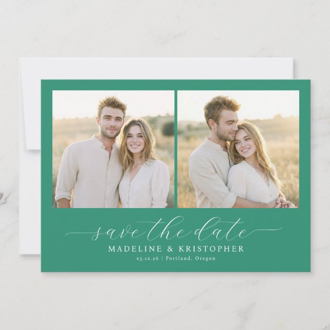 Romantische Teal-Minimalistischer-Fotocollage Save The Date (Vorderseite)
