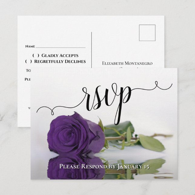 Romantische Tief Lila reflektierende Rose Hochzeit Postkarte (Vorne/Hinten)