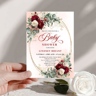 Romantische tiefrote Pfingstrosen-Baby-Shower-Einl Einladung
