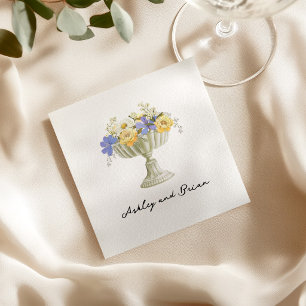 Romantische toskanische Gartenurne mit Blumen Hoch Serviette