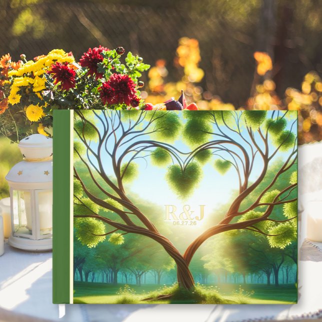 Romantische Treppenkleidung Gästebuch (Romantic Tree Couple Monogram Wedding Foil Guest Book)