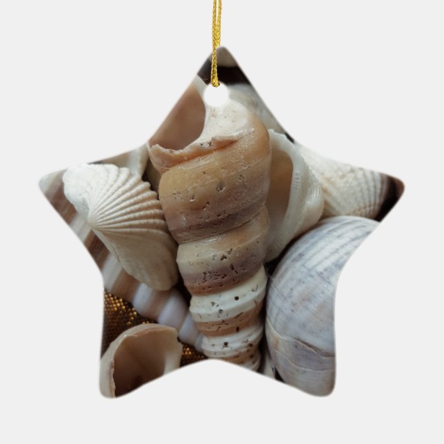 Romantische tropische exotische Muscheln Strand Li Keramik Ornament (Vorne)