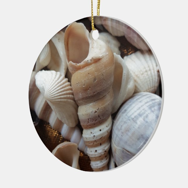 Romantische tropische exotische Muscheln Strand Li Keramikornament (Links)
