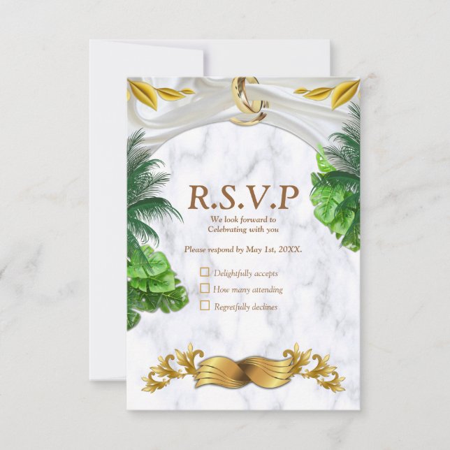 Romantische Tropische Hochzeitskarte RSVP Karte (Vorderseite)