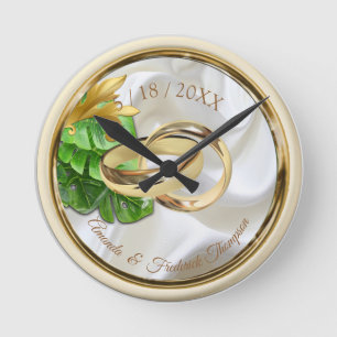 Romantische tropische Hochzeitstipendienzuhr Runde Wanduhr