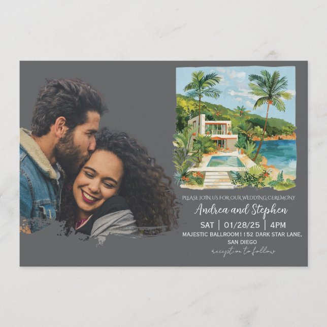 Romantische tropische Insel-Hochzeit Einladung (Vorderseite)