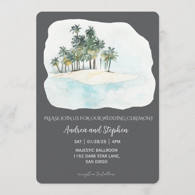 Romantische tropische Insel-Hochzeit Einladung (Vorderseite)