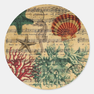 romantische tropische korallenrote Seepferd Runder Aufkleber