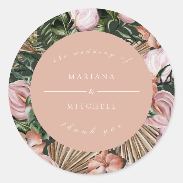 Romantische tropische, weiche, rosa grüne Pfirsich Runder Aufkleber (Vorderseite)