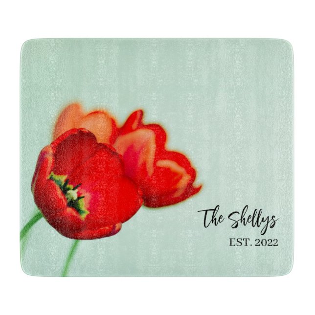 Romantische Tulips Custom Family Name Charcuterie Schneidebrett (Vorderseite)