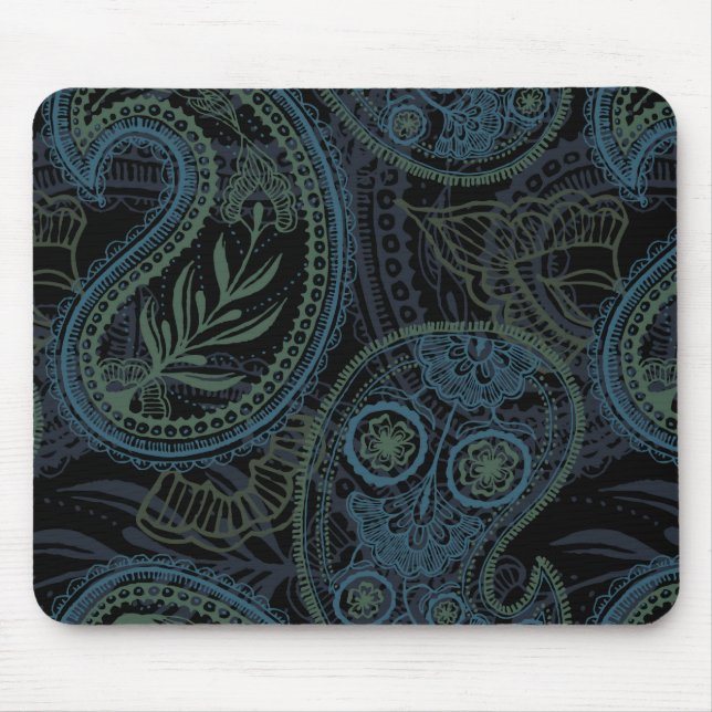 Romantische Türkis, Blau und Grüne Paisley Mousepad (Vorne)