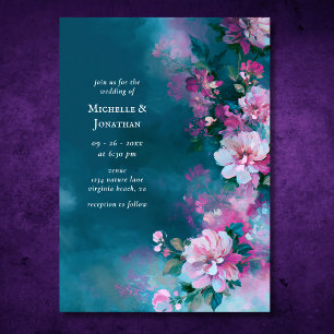 Romantische Türkis Rosa Blumen Florale Hochzeit Einladung
