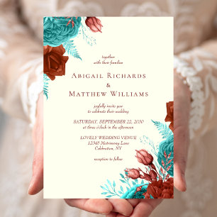 Romantische Türkis-Rost-Elfenbein-Hochzeit mit Blu Einladung