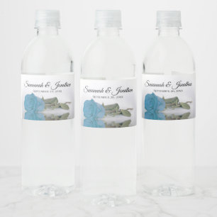 Romantische Türkis Sky Blue Rose Hochzeitsfeier Wasserflaschenetikett