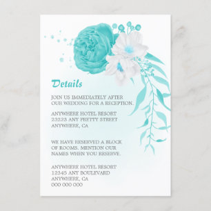 Romantische türkisblaue Blumendetails Hochzeit Begleitkarte