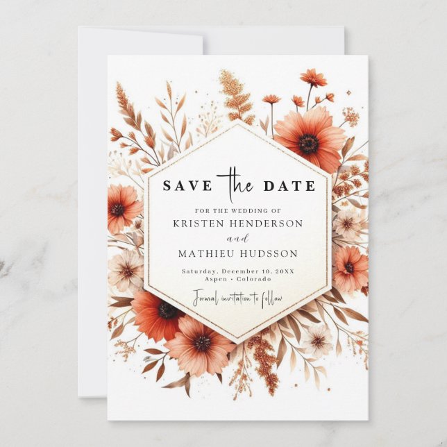 Romantische Typografie Terracotta Wedding Save The Date (Vorderseite)