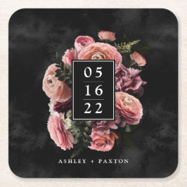 Romantische und moody-rosa Bouquet auf schwarz Rechteckiger Pappuntersetzer