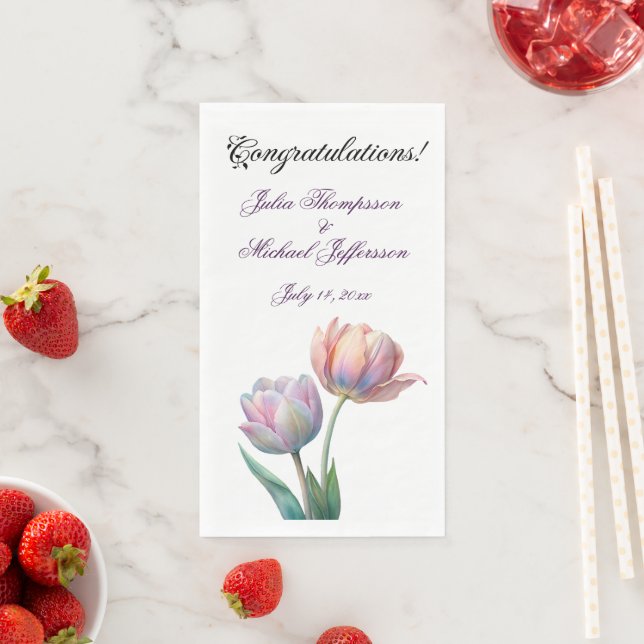 Romantische und poetische Pasta Tulips Wasserfarbe Serviette (Beispiel)