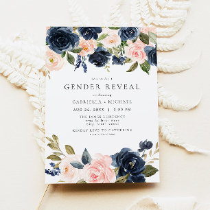 Romantische und süße Navy Blush Floral Gender Reve Einladung