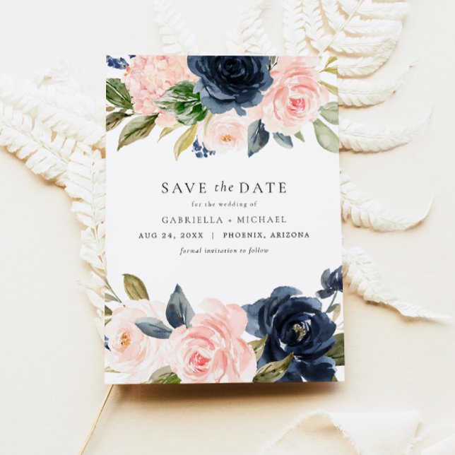 Romantische und süße Navy Blush Floral Save the Da Einladung (Von Creator hochgeladen)