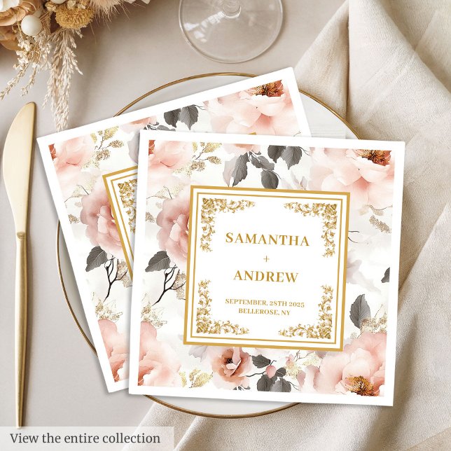 Romantische und zeitlos blütige Hochzeitsnapkins Serviette (Romantic & Timeless blush floral wedding napkins)