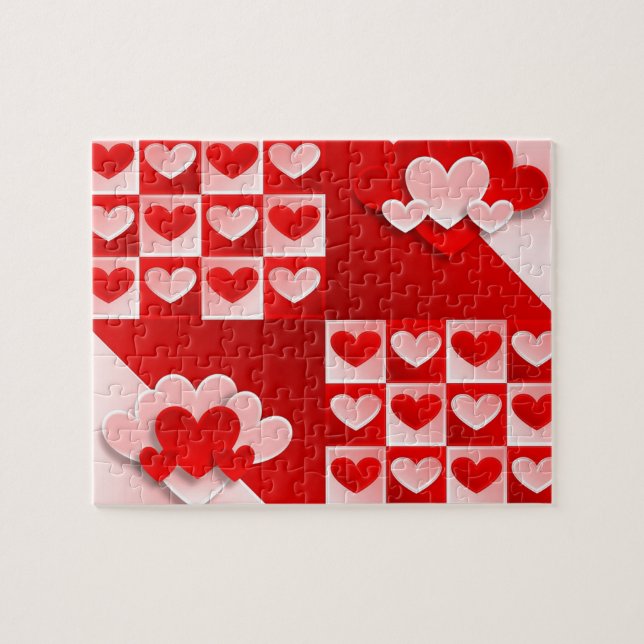 Romantische Valentinische Liebe Herz Rotes Herz Puzzle (Horizontal)