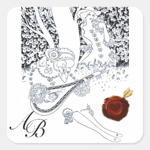 ROMANTISCHE VALENTINVERLIEBE ROTEN WAX SIEGEL MONO QUADRATISCHER AUFKLEBER