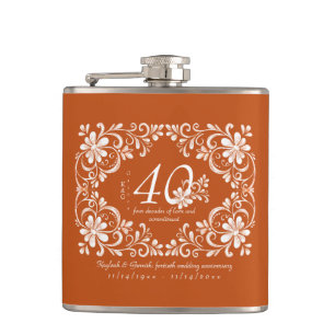 Romantische verbrannte Orange 40 Hochzeitsjubiläum Flachmann