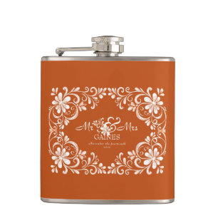 Romantische verbrannte Orange Mr & Mrs Hochzeitsfl Flachmann