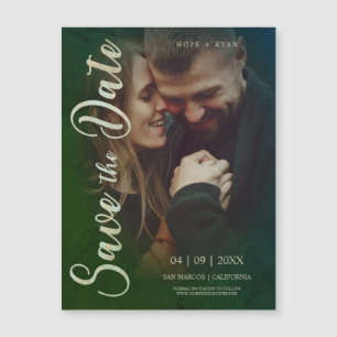 Romantische Verlobte Couple Foto Moderne Typografi Magnetkarte