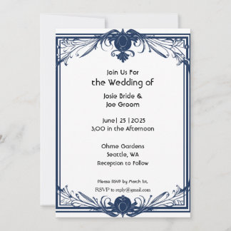 Romantische Viktorianisch-blaue Hochzeitseinladung Einladung