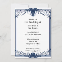 Romantische viktorianische blaue Hochzeitseinladun