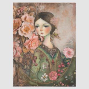 Romantische Viktorianische Girl & Vintage Rustikal Seidenpapier