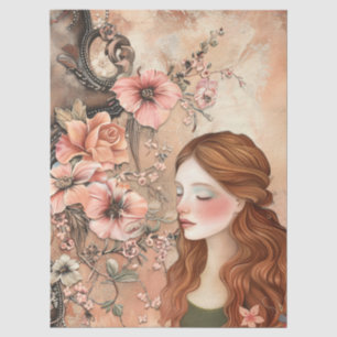 Romantische Viktorianische Girl & Vintage Rustikal Seidenpapier