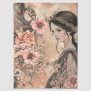Romantische Viktorianische Girl & Vintage Rustikal Seidenpapier