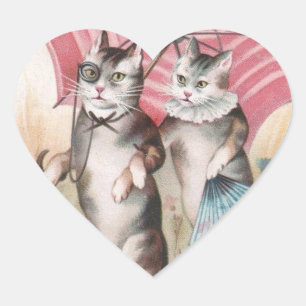 Romantische Viktorianische Katzen-Scrapbook-Aufkle Herz-Aufkleber