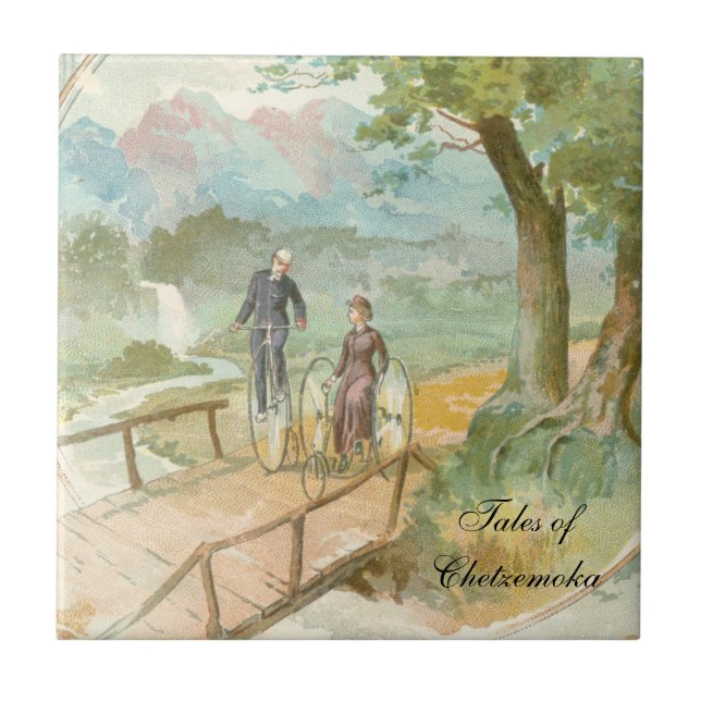 Romantische viktorianische radfahrenpaare fliese (Vorderseite)