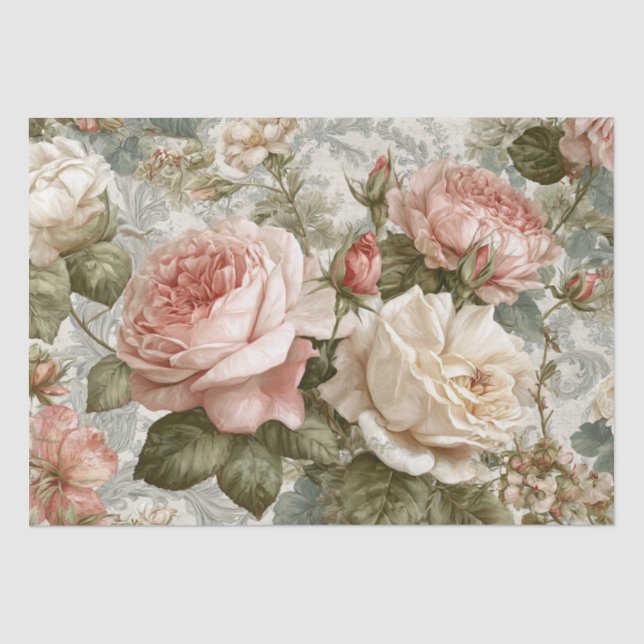 Romantische viktorianische Rose Vintage Seidenpapier (Vorderseite)