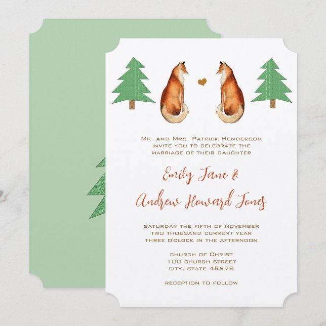 Romantische Vintag Fox Hochzeitseinladung Einladung (Vorne/Hinten)