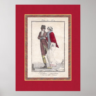Romantische Vintag Ice Skaten Antique Gravur Poster
