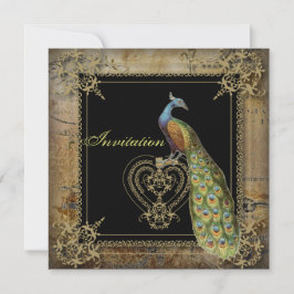 romantische Vintag türkisfarbene aquamarine Pfauen Einladung