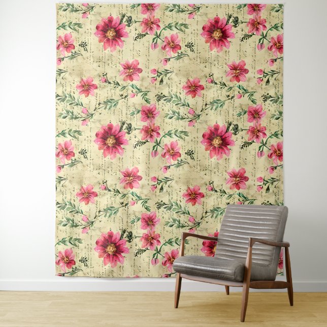 Romantische Vintage Aquarellblüte Natur Wandteppich (Beispiel)